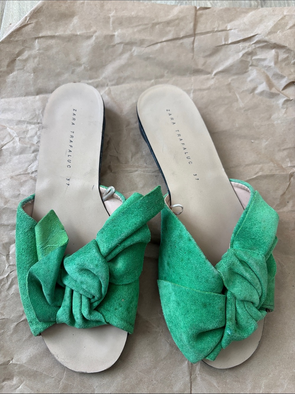 Zara Green Suede Knot Slip-On Mules